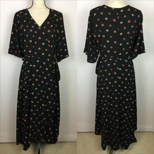 Studio B by Bobeau Hi-Low Maxi Wrap Dress Sz L Womans Black Floral Short Sleeve